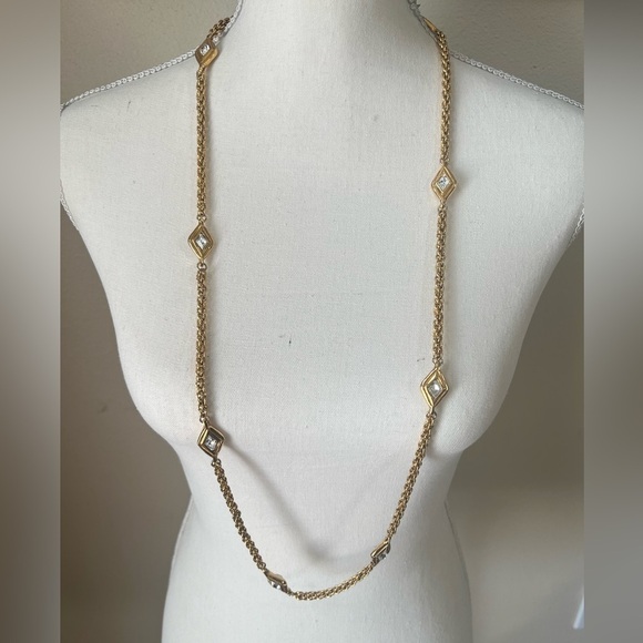 CHANEL Vintage Gold & Crystal Station Necklace - Picture 1 of 9